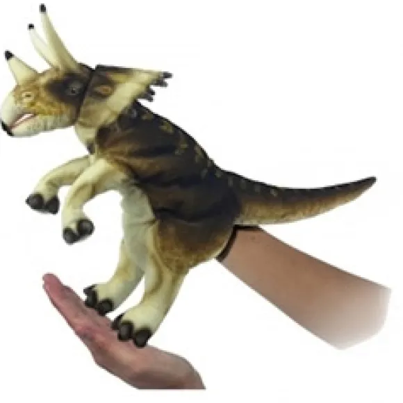 Handcrafted 17 Inch Lifelike Full Body Cream Triceratops Puppet by Hansa